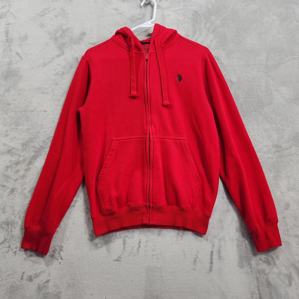 U.S. Polo Assn Hoodie Mens XS Red Full Zip Fleece Kangaroo Pocket Sweatshirt